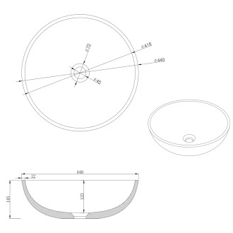TURF betonové umyvadlo na desku, včetně výpusti, ? 44cm, bílý pískovec AR437