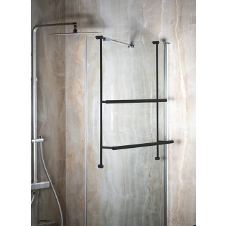 Závěsný držák ručníků na sprchovou zástěnu 600x730x125mm, černá mat 1301-09B