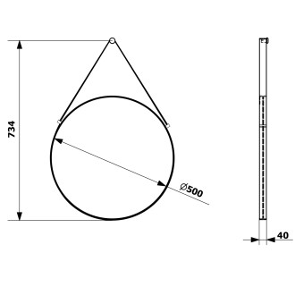 ORBITER kulaté zrcadlo s koženým páskem ? 50cm, černá mat ORT050
