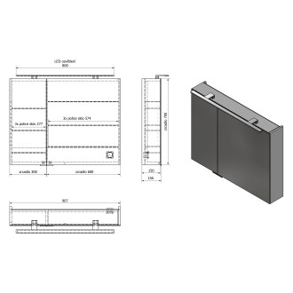 MIRRÓ galerka s LED osvětlením, 90x70x16cm, bílá MC090-0030