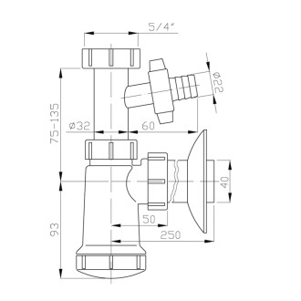 Umyvadlový sifon s odbočkou 5/4", DN40, bílá 151.110.0