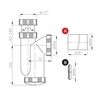 Dřezový sifon 6/4", DN50, bílá 155.115.0