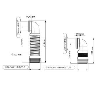 Flexi dopojení s kolenem 90° pro závěsné WC, 205-370mm 159.320.0