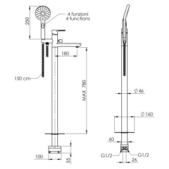 PAX vanová baterie do podlahy, chrom XA21