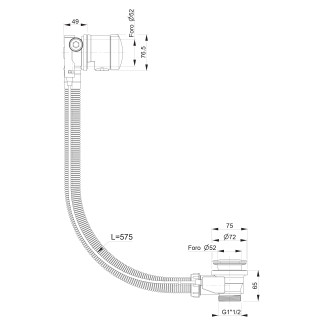 Vanová souprava s napouštěním, bovden, délka 575mm, zátka 72mm, zlato 71684G