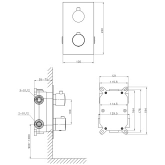 KIMURA podomítkový sprchový set s termostatickou baterií, box, 3 výstupy, chrom KU383-21