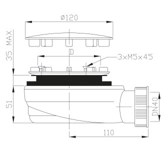 Vaničkový sifon, průměr 90mm, DN40, extra nízký, krytka nerez lesk 1722C