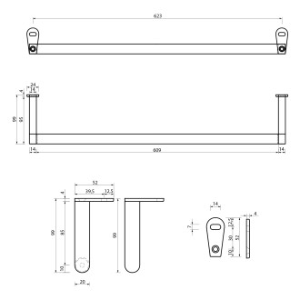KUBE X/NORM čelní držák ručníků 70cm, chrom PASAND70