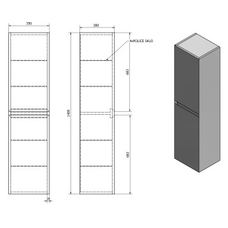 MORIAN vysoká skříňka 35x140x30cm, dub černý MR189
