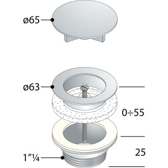 Umyvadlová výpust 5/4“, neuzavíratelná, velká krytka, tl.10-55mm, černá 542.742.5B