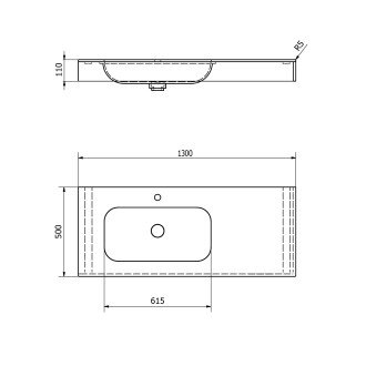 EMICO umyvadlo, Rockstone, 130x50cm, límec L, levé, bílá mat EM130-B1L-L