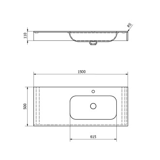 EMICO umyvadlo, Rockstone, 150x50cm, límec L, pravé, bílá mat EM150-B1R-L