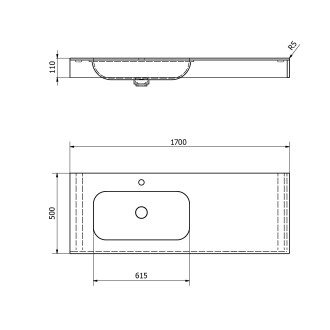EMICO umyvadlo, Rockstone, 170x50cm, límec L, levé, bílá mat EM170-B1L-L