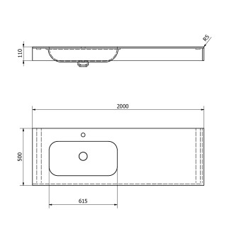 EMICO umyvadlo, Rockstone, 200x50cm, límec L, levé, bílá mat EM200-B1L-L