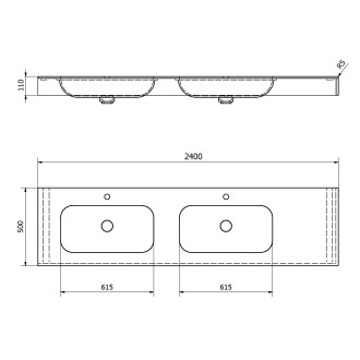 EMICO dvojumyvadlo, Rockstone, 240x50cm, límec L, levé, bílá mat EM240-B2L-L