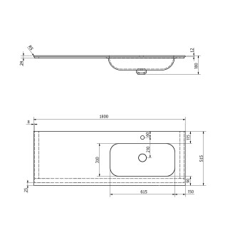 ARUBA umyvadlo, Rockstone, 180x51,5cm, pravé, bílá mat AR180-B1R