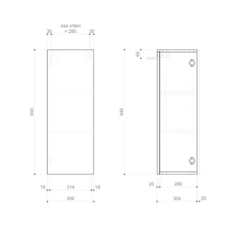 ESPACE skříňka 35x94x32cm, 1x dvířka, levá/pravá, bílá mat ESC530-3131