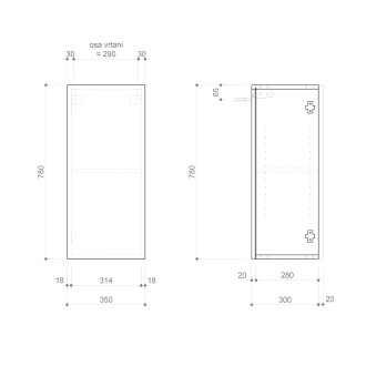 ESPACE skříňka 35x78x32cm, 1x dvířka, levá/pravá, bílá lesk ESC630-3030