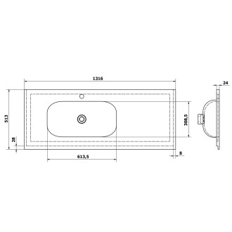 TREOS umyvadlo 131,6x51,3 cm, rockstone, levé, bílá mat TS132-0101-L