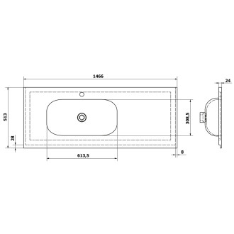 TREOS umyvadlo 146,6x51,3 cm, rockstone, levé, bílá mat TS147-0101-L