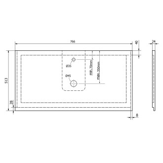 TREOS pracovní deska 766x513 mm, rockstone, bílá mat TX077-0101
