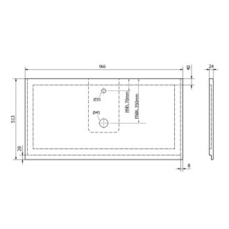 TREOS pracovní deska 966x513 mm, rockstone, bílá mat TX097-0101