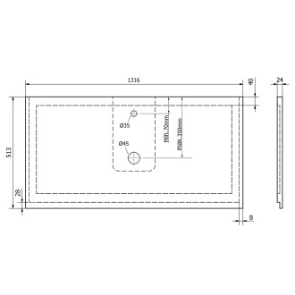 TREOS pracovní deska 1316x513 mm, rockstone, bílá mat TX132-0101