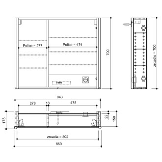 ALIX galerka s LED osvětlením 86x70x17,5cm, dub stříbrný AX186-0011