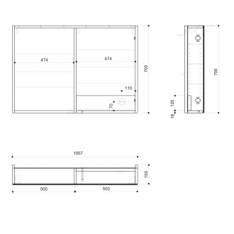 LINEX galerka s LED osvětlením, 100x70x15cm, dub stříbrný LX100-0011