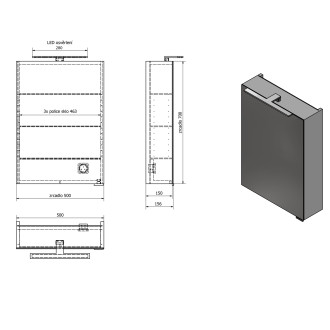 MIRRÓ galerka s LED osvětlením, 50x70x16cm, levá/pravá, dub stříbrný MC050-0011