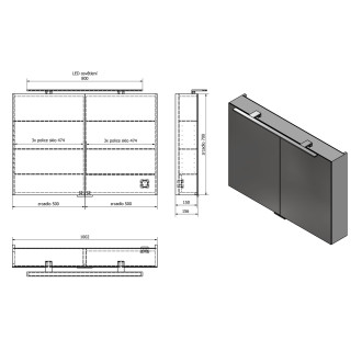MIRRÓ galerka s LED osvětlením, 100x70x16cm, dub stříbrný MC100-0011