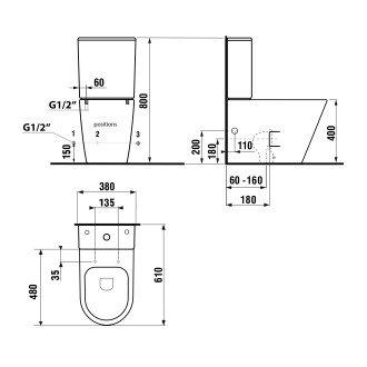 PACO WC kombi, Rimless, spodní/zadní odpad, bílá PC1012WR