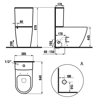 TURKU RIMLESS WC kombi zvýšený sedák, spodní/zadní odpad, bílá PC104WR