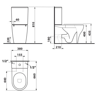 BELLO RIMLESS WC kombi, spodní/zadní odpad, bílá PC103WR