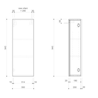 ESPACE skříňka 35x94x22cm, 1x dvířka, levá/pravá, borovice rustik ESC110-1616