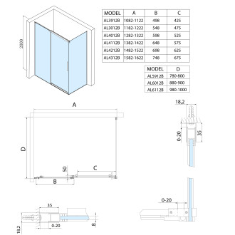 ALTIS BLACK obdélníkový sprchový kout 1400x800 mm, L/P varianta AL4112BAL5912B