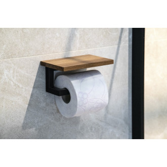 SKA držák toaletního papíru s poličkou 15x8x10cm, černá mat/dub SKA421
