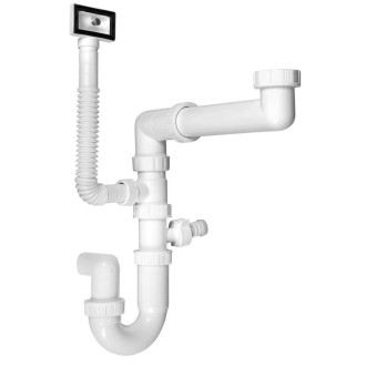 Dřezový sifon šetřící místo s přepadem a odbočkou 6/4", DN40, bílá 155.126.0