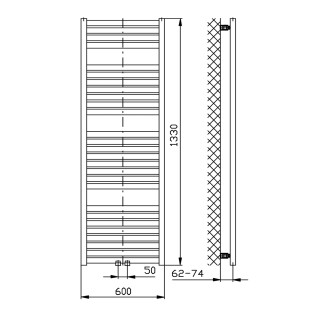 TONDI otopné těleso rovné 600x1330 mm, středové připojení, černá mat DT486T