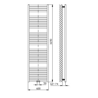 TONDI otopné těleso rovné 600x1690 mm, středové připojení, černá mat DT496T