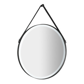 ORBITER kulaté zrcadlo s LED osvětlením ? 60cm, kožený pásek, černá mat ORL060