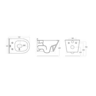 AVVA CLEANWASH závěsná WC mísa, Rimless, s bidetu sprškou, 35,5x53cm, černá mat 100312-110