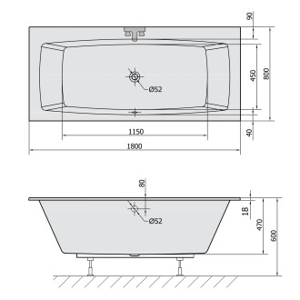 KVADRA SLIM obdélníková vana 180x80x47cm, bílá 17611S