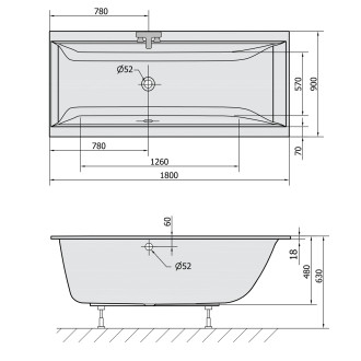 CLEO SLIM obdélníková vana 180x90x48cm, bílá 13111S