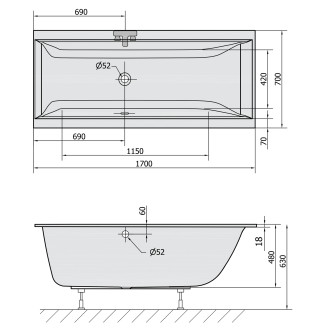 CLEO SLIM obdélníková vana 170x70x48cm, bílá 74611S