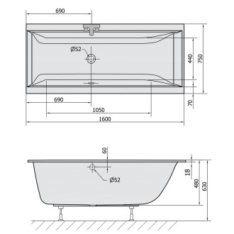 CLEO SLIM obdélníková vana 160x75x48cm, bílá 93611S
