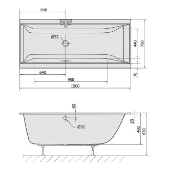 CLEO SLIM obdélníková vana 150x75x48cm, bílá 27611S