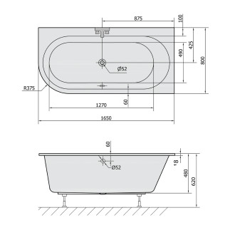 ASTRA R SLIM asymetrická vana 165x80x48cm, bílá 34611S