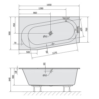 ASTRA WL SLIM asymetrická vana 165x90x48cm, bílá 30611S