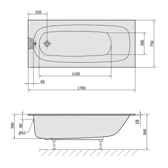 EBRO SLIM obdélníková vana 170x75x39cm, bílá 26711S